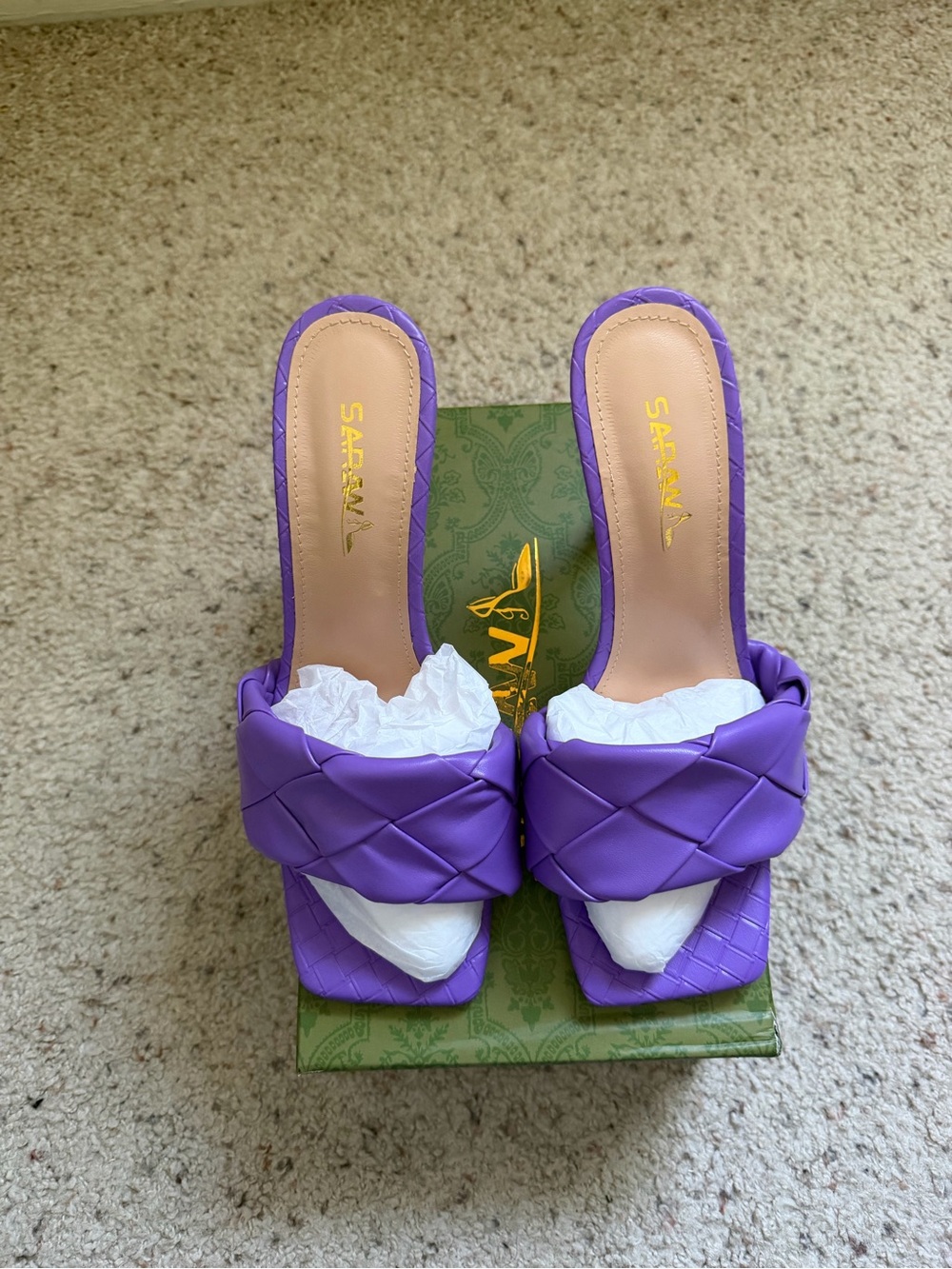 Purple Woven Square Toe Mule Heels Size 7.5 NWT